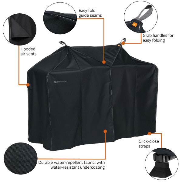 58" Storigami Easy Fold BBQ Grill Cover, Charcoal Black, Medium - Image 5